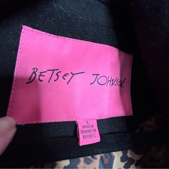 Betsey Johnson Black Brushed Wool Fold-Over Neck Drape Coat Asymmetric Hem Sz 4 - Picture 14 of 16
